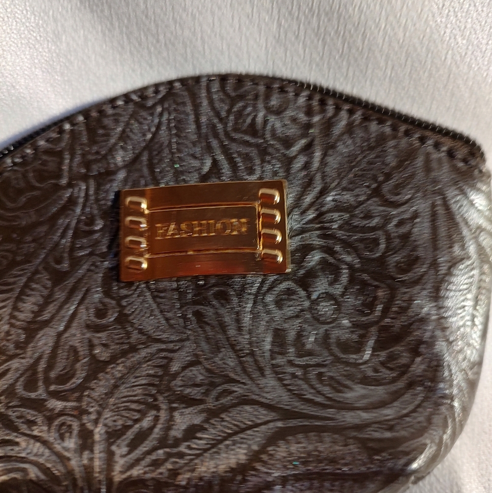 Smart Black Tooled Leather Pouch